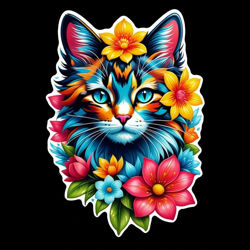 chat et fleur aquarelle