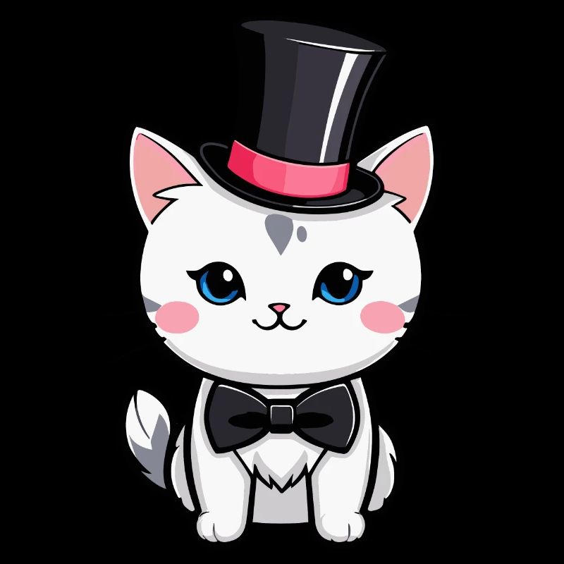 White Cat with a Hat and Bow Tie