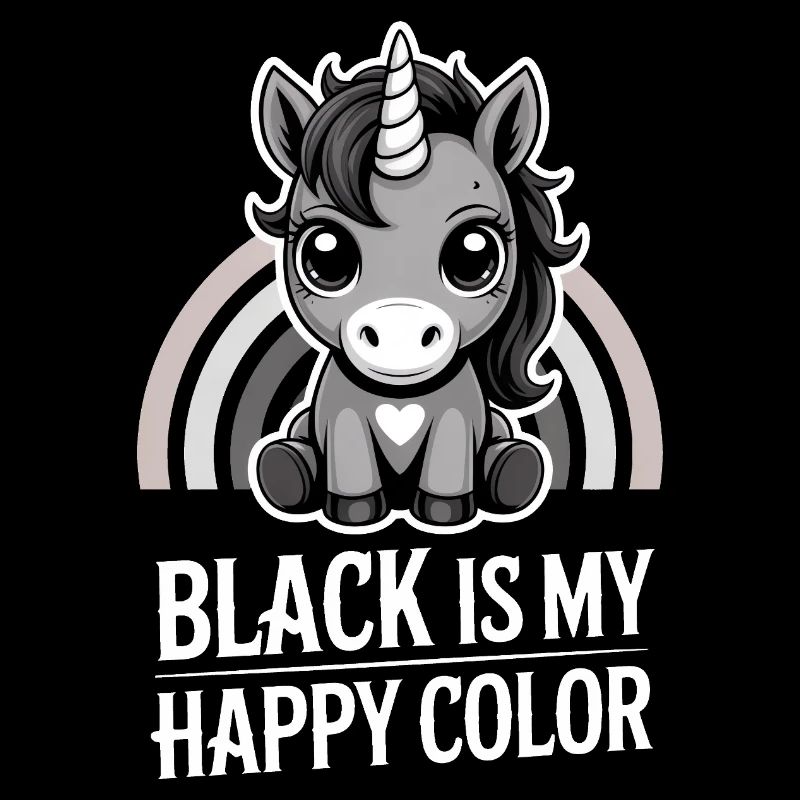 Gris licorne arc-en-ciel : Le noir est ma couleur joyeuse
