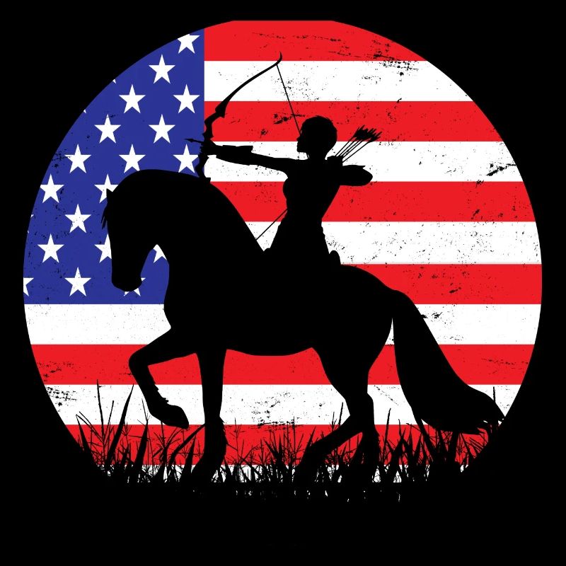 american archer Reiter mit Bogen vor Flagge