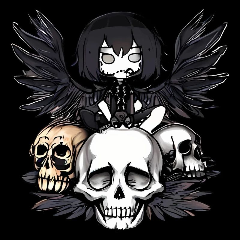 Raven sitting on a skull