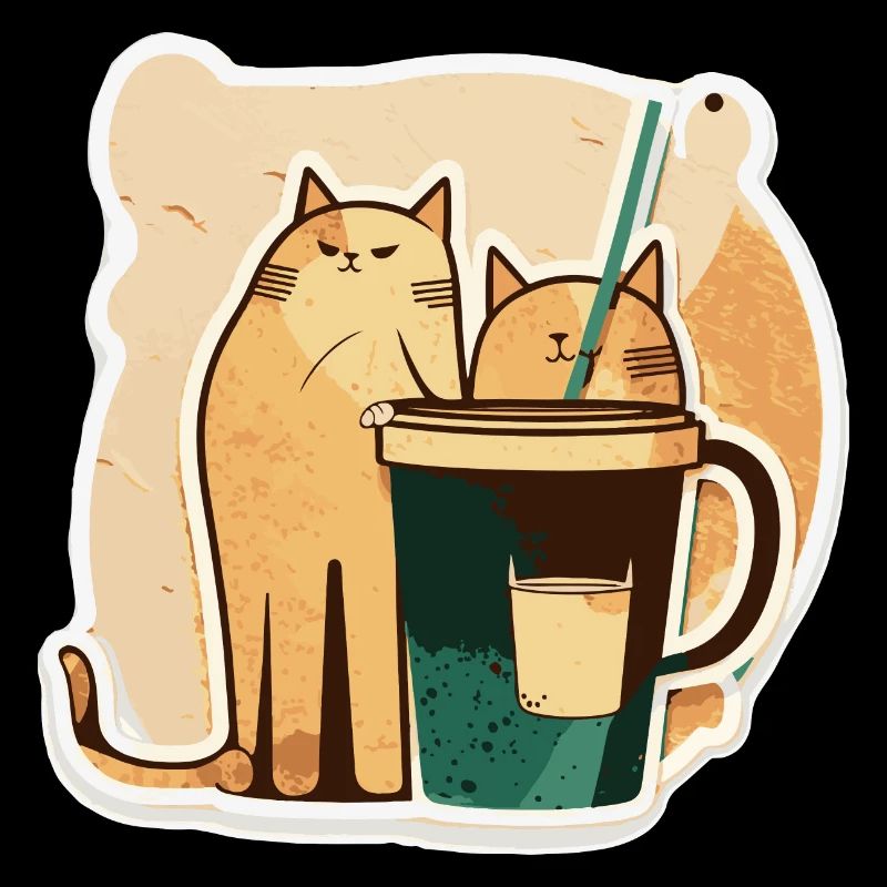 Katzen trinken Kaffee mit Strohhalm Geschenk