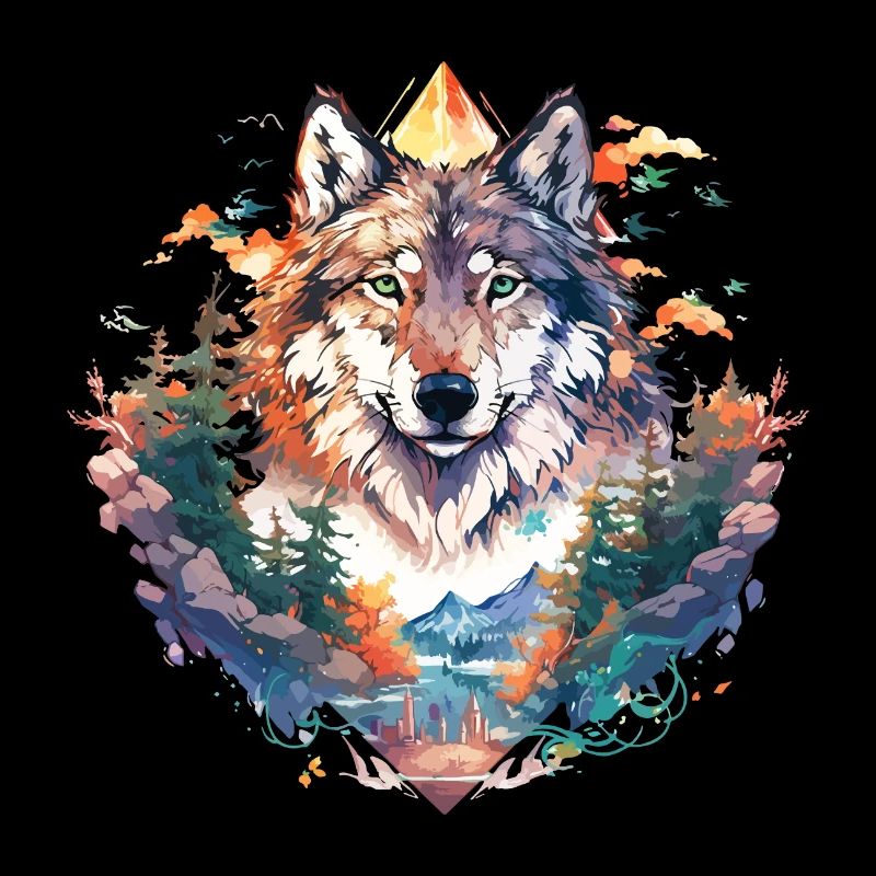 Wolf Wolf’s Head Nature Wilderness Forest Trees Art