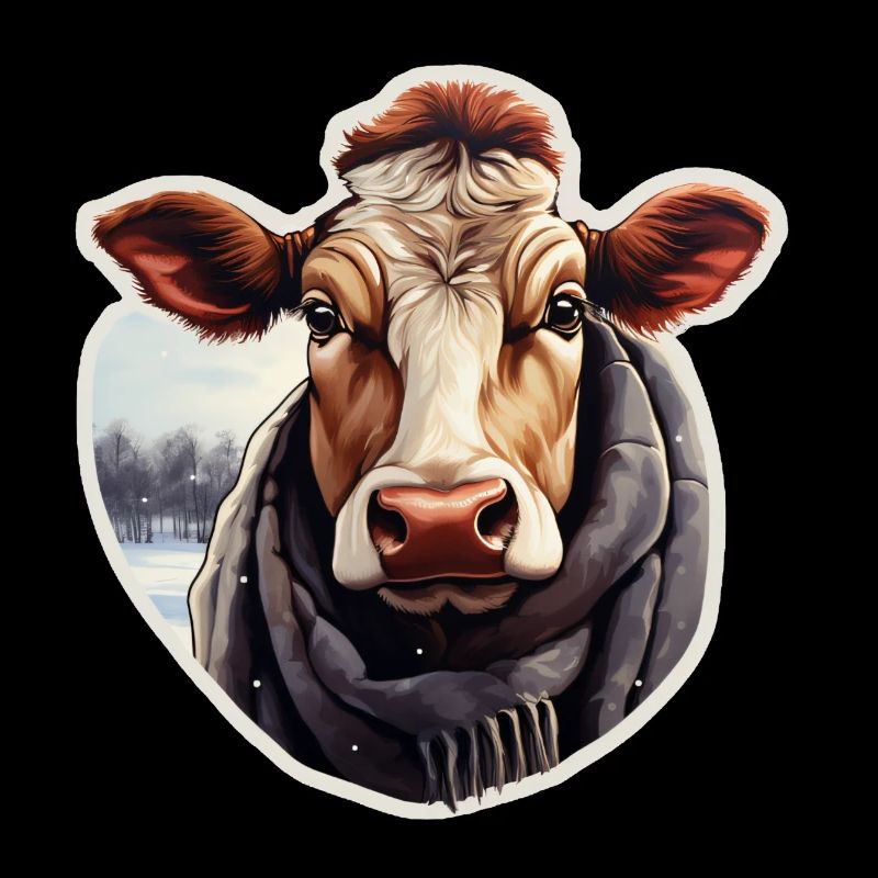Animaux en hiver : vache avec couverture