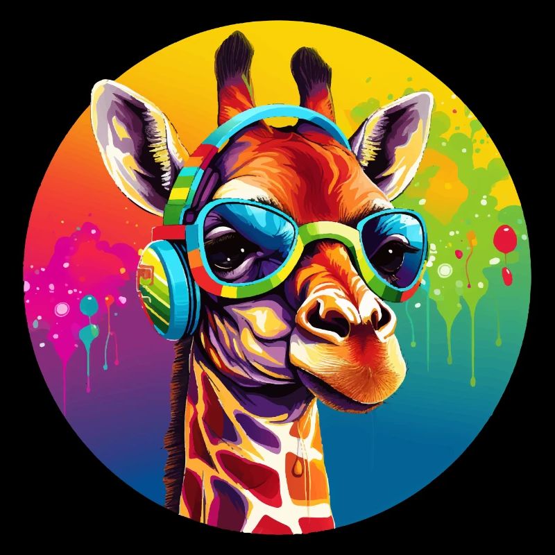 Cool Giraffe Headset Music Gift Comic Animals