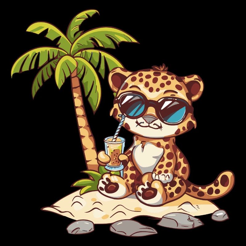 Leopard Sommer Strand Comic