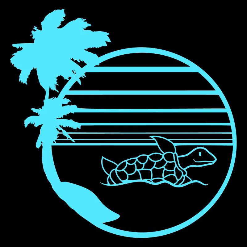 Palm Trees Turtle Swimming Stripe Sun Round