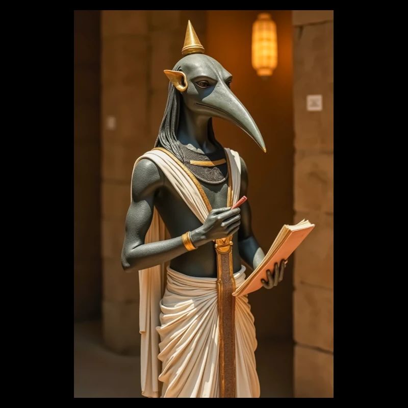 Thoth, ibis-headed god, holding a scroll in an anc