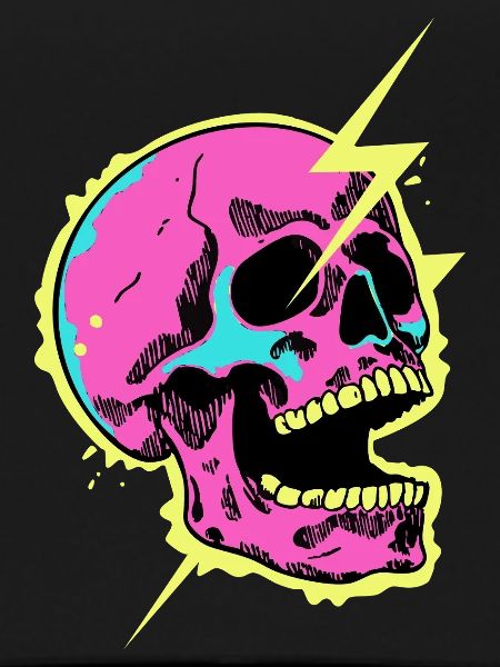 Neon Skull Lightning Burst
