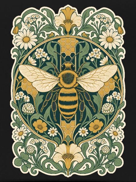 Jugendstil-Honigbiene im Blumenrahmen
