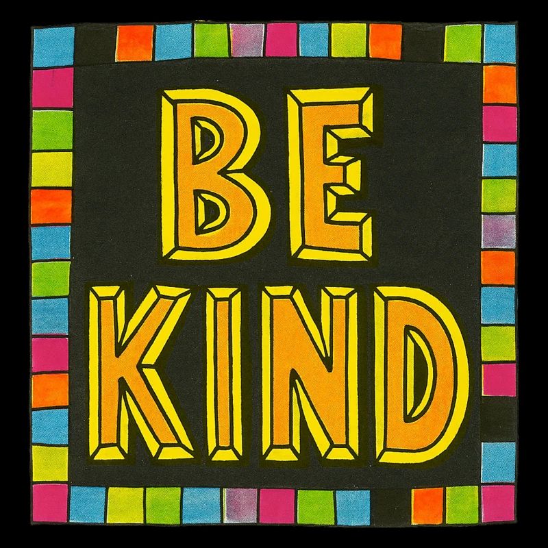 Sei freundlich Regenbogen-Block