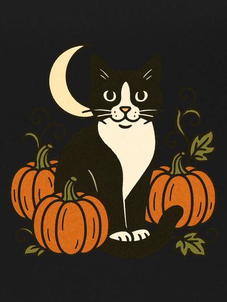 Moonlit Pumpkin Cat Scene