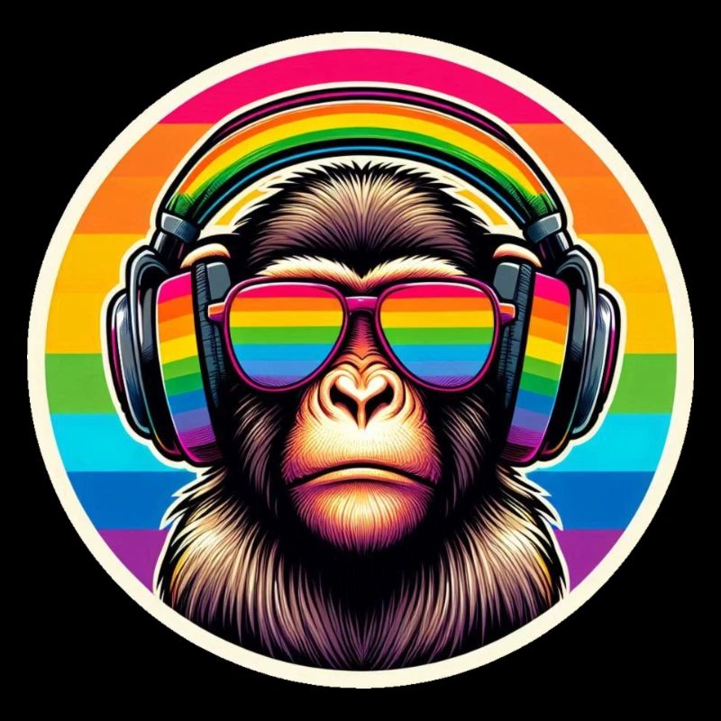 Affe Kopfhörer Brille Regenbogen bunt
