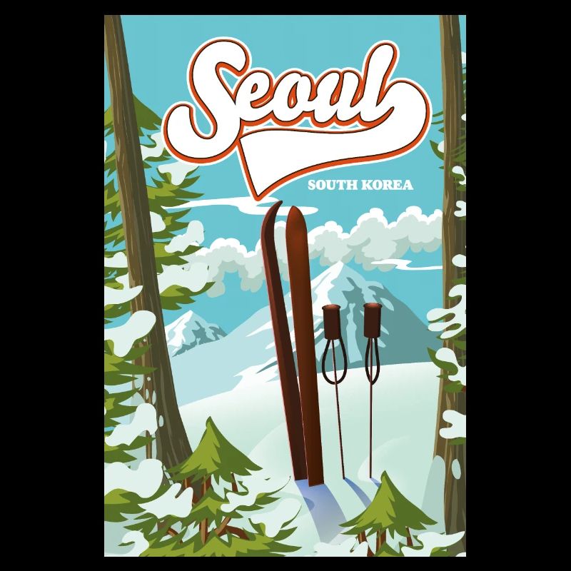 Séoul Corée du Sud Affiche de ski