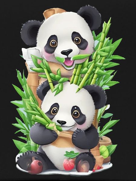 Panda bear eats bamboo