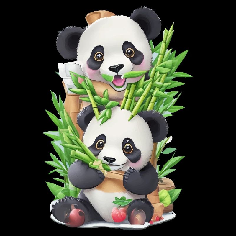 Panda bear eats bamboo