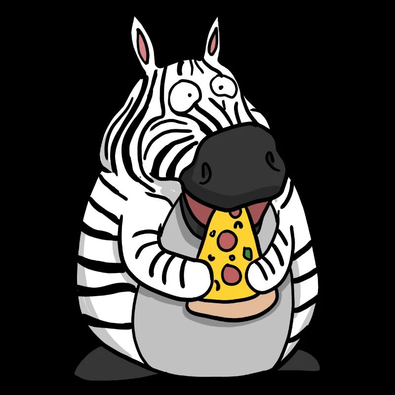 Fat Zebra Eating Pizza Funny Comic Style