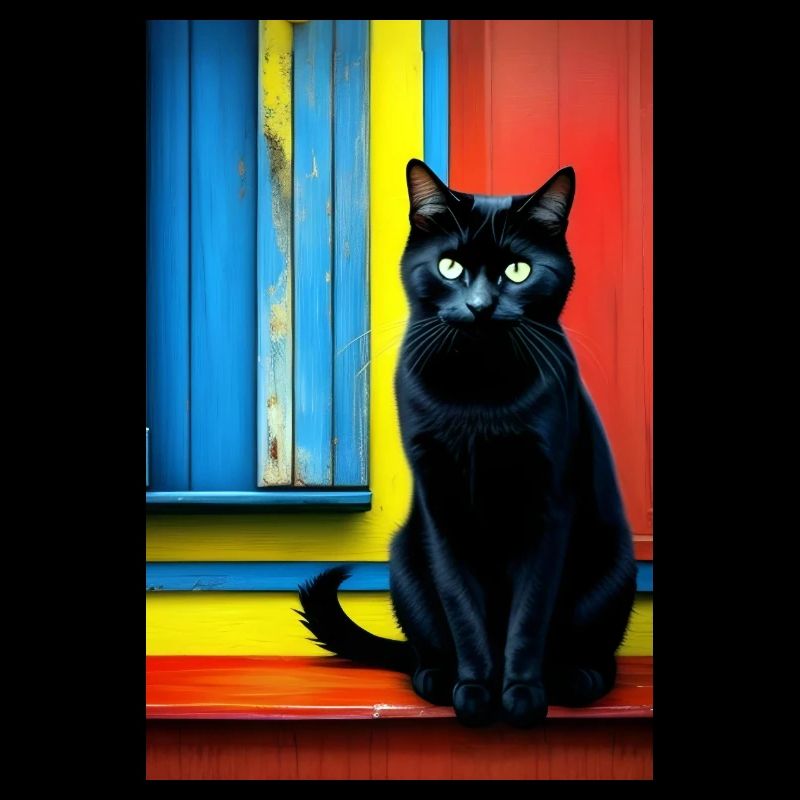 Chat noir devant la fenêtre