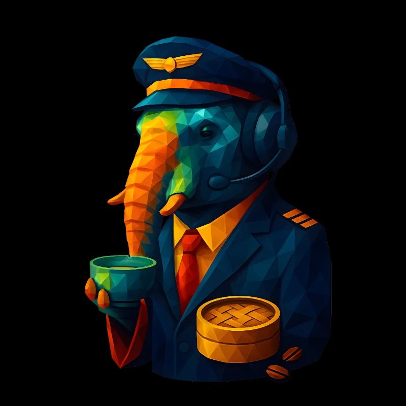 WPAP Style Animals - Elephant Flight Captain with Coffee