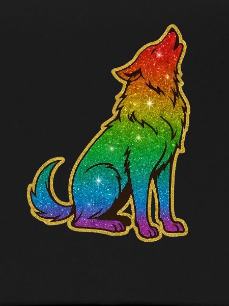 Howling Rainbow Wolf Glitter Silhouette