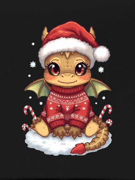 Kawaii Weihnachtsdrache im roten Pullover