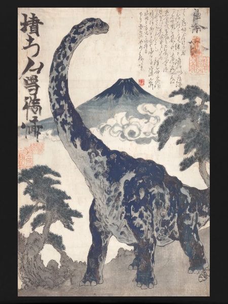 Ukiyo-e Dino under Mount Fuji