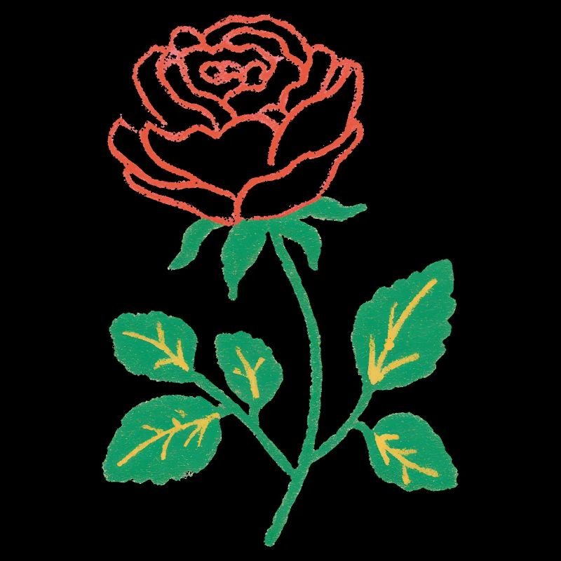 Crimson Rose Linework on Green Stem