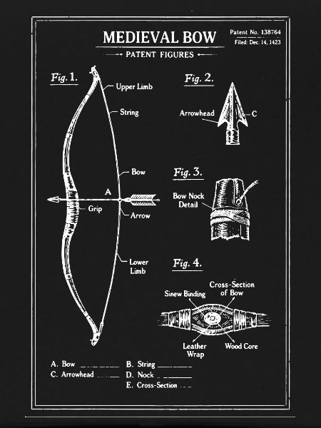 Medieval Bow Blueprint Illustration
