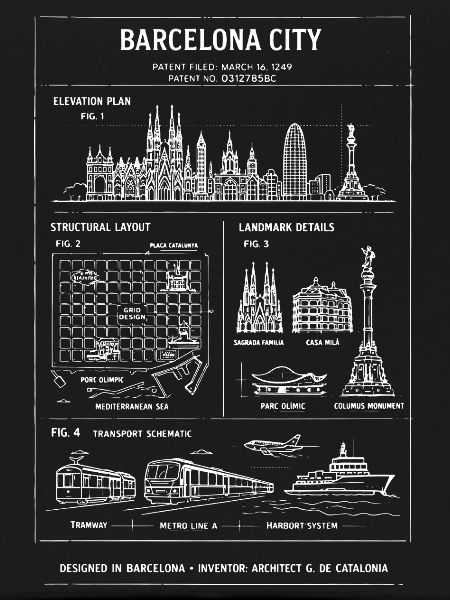 Barcelona Skyline Blueprint
