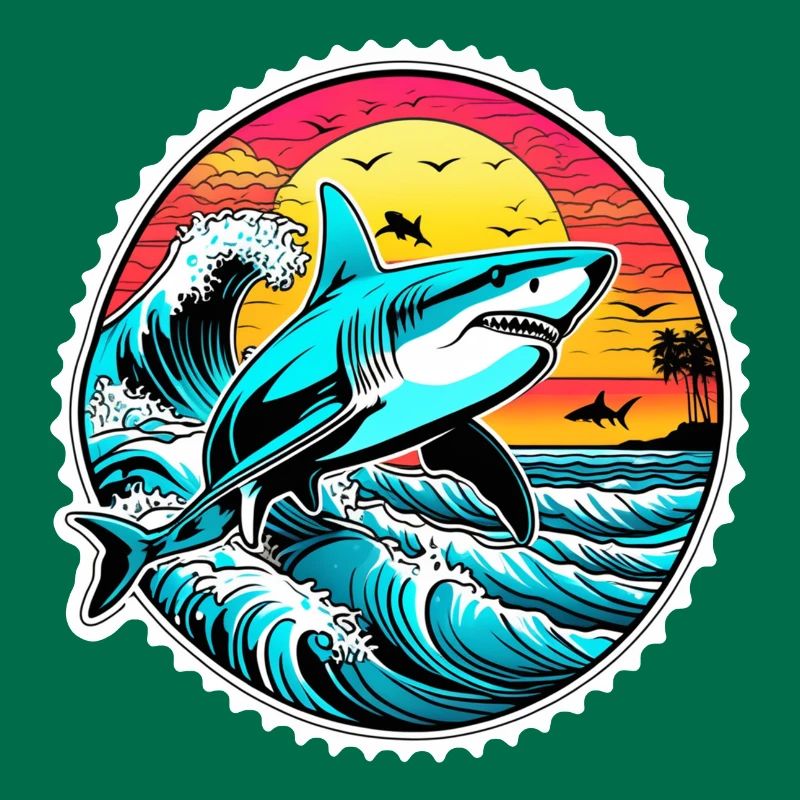 requin et coucher de soleil