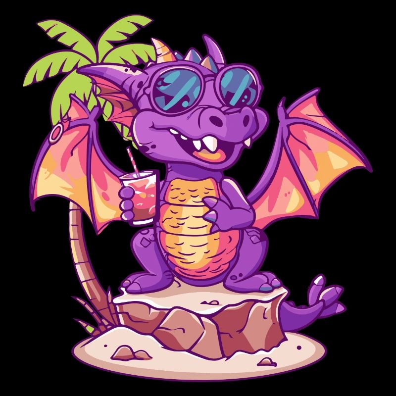 Drache Sommer Strand Comic