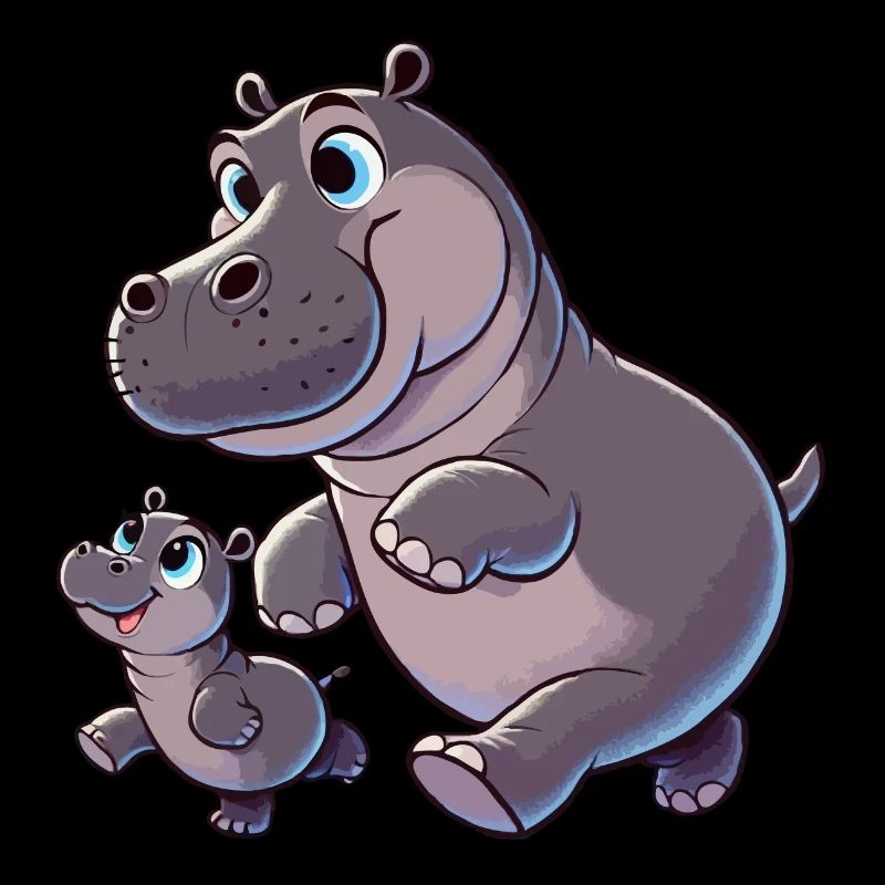 Nilpferd-Mutter mit herumtollendem Kind