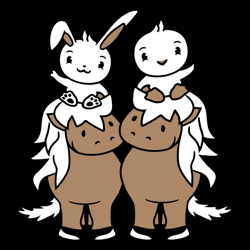 2 Hase Vogel Pferd reiten Reiter Pferdchen winken