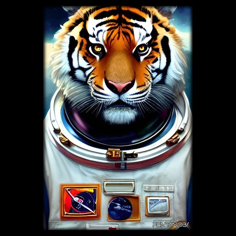 Tiger Big Cat Astronaut Future Sci-Fi Technology