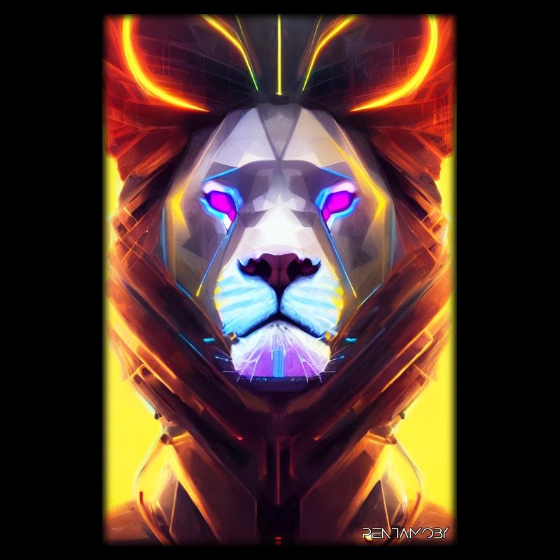 Lion Big Cat Cyber Neon Punk Future Sci-Fi