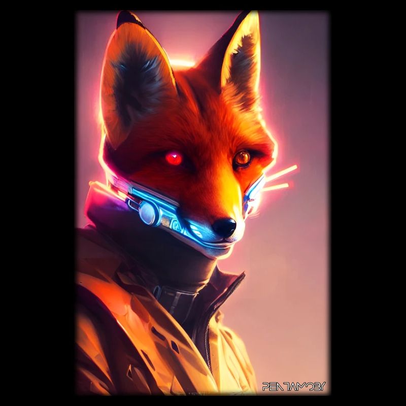 Fuchs Wildtier Cyber Neon Punk Zukunft Sci-Fi