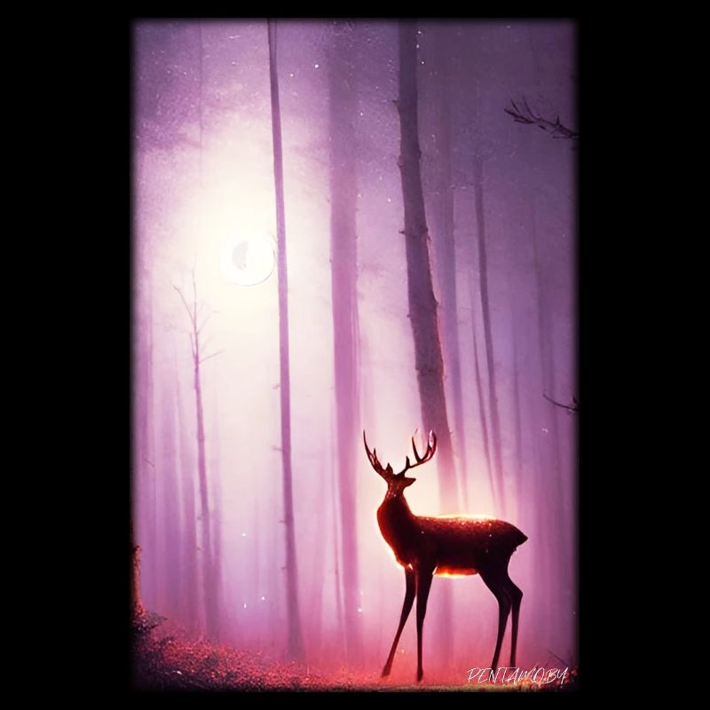 Deer Moon Moonlight Forest Winter Snow Forest Animal