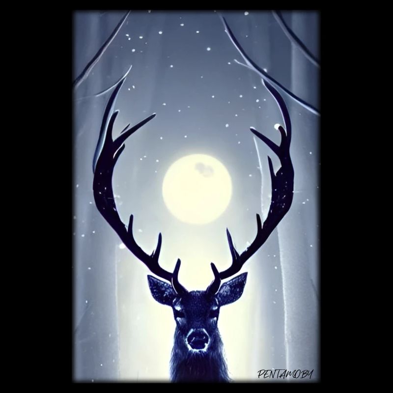 Deer Moon Moonlight Forest Winter Snow Forest Animal