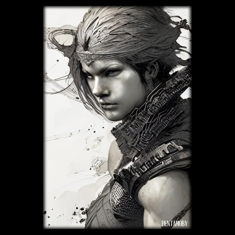Warrior Woman Sword Vintage Black White