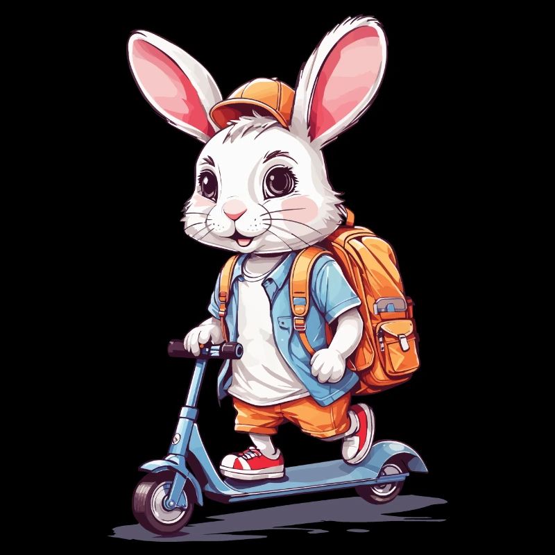 Lapin débutant drôle de l’école sur la conception de scooter