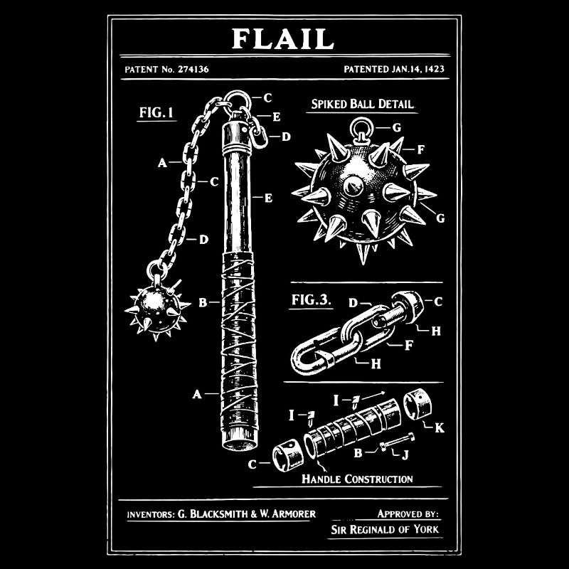 Mittelalterlicher Flail-Bauplan im Patentstil