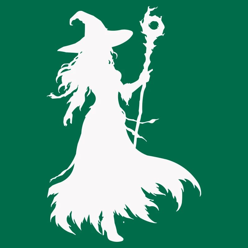 Silhouette de sorcière avec bâton