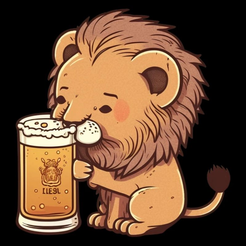 Doux petit lion avec bière