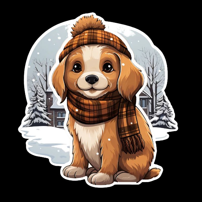 Chien avec chapeau et écharpe