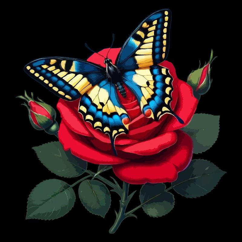 Machaon sur rose rouge