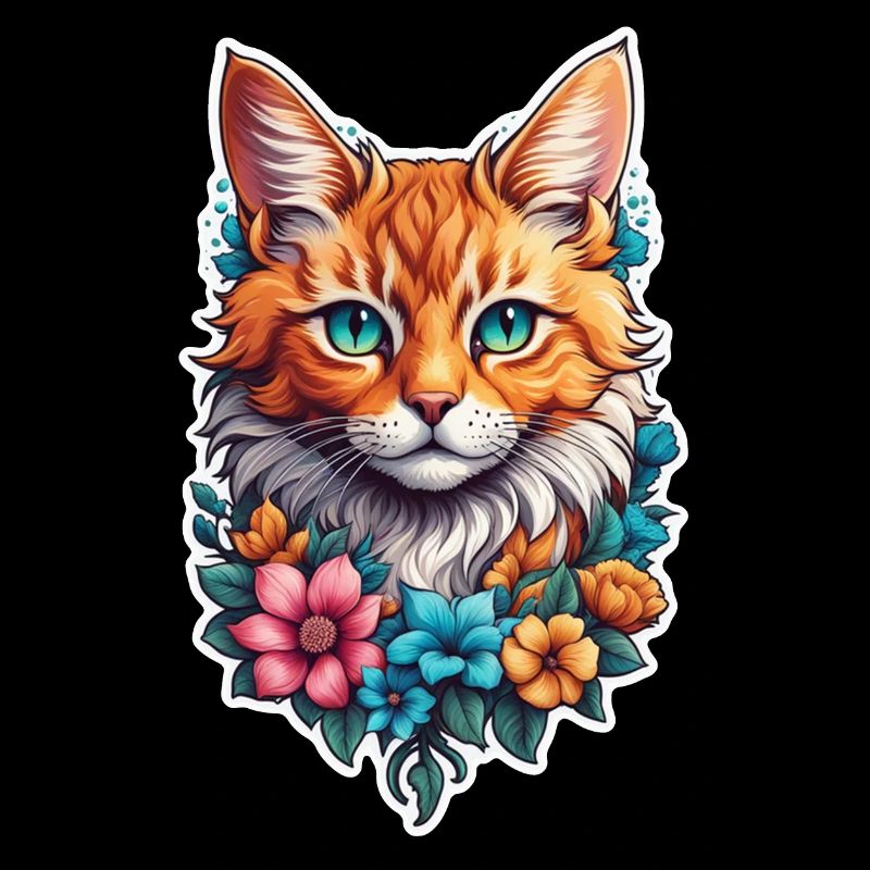 chat et fleur aquarelle