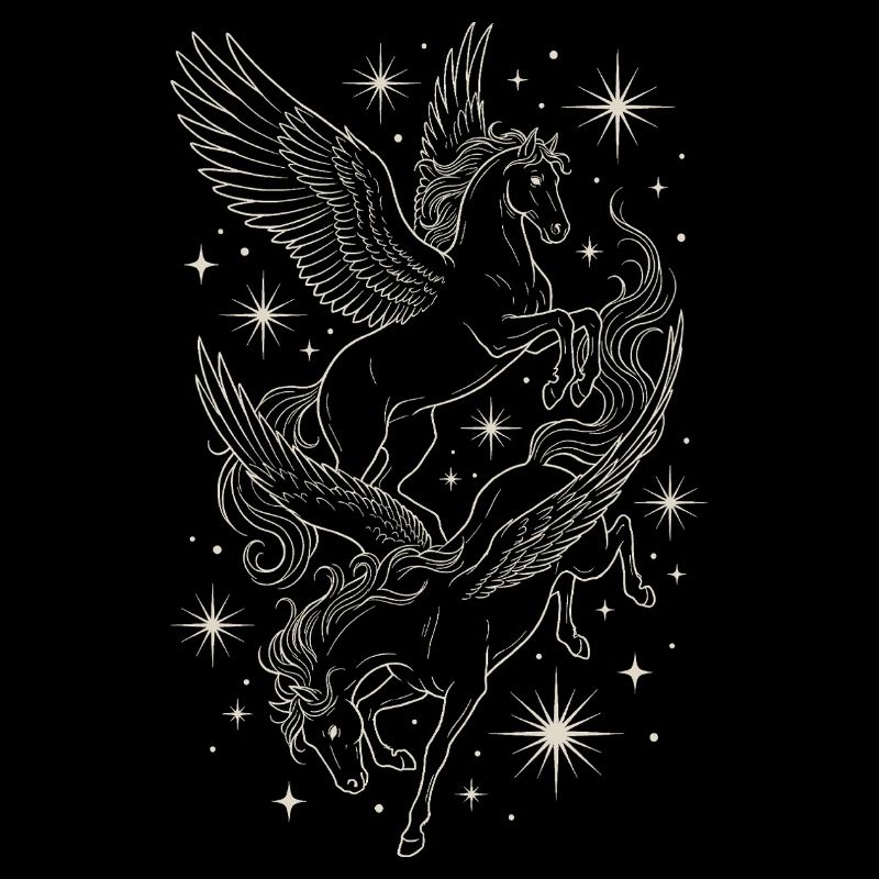 Zwei himmlische Pegasuspferde zwischen den Sternen