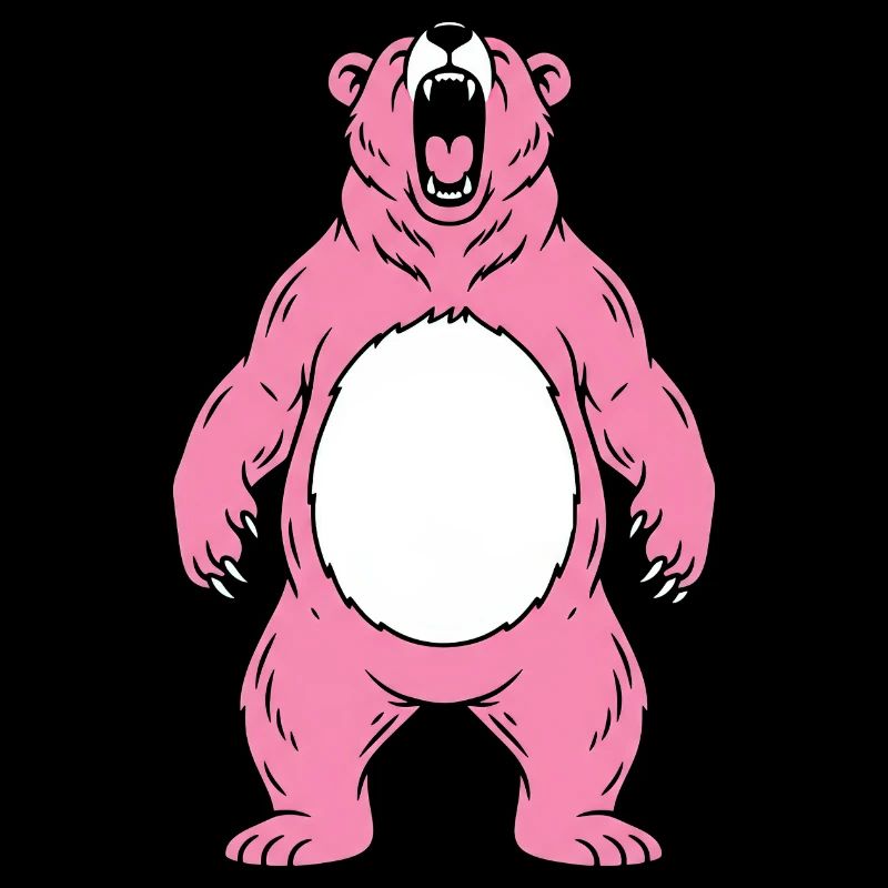Pink Bear Roars With White Belly