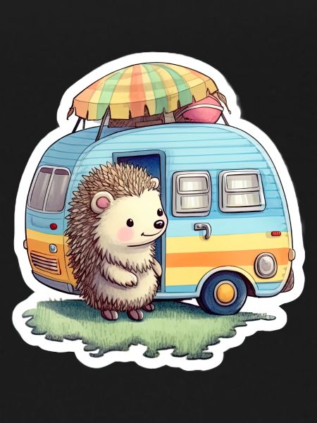 Hedgehog camping caravan traveler