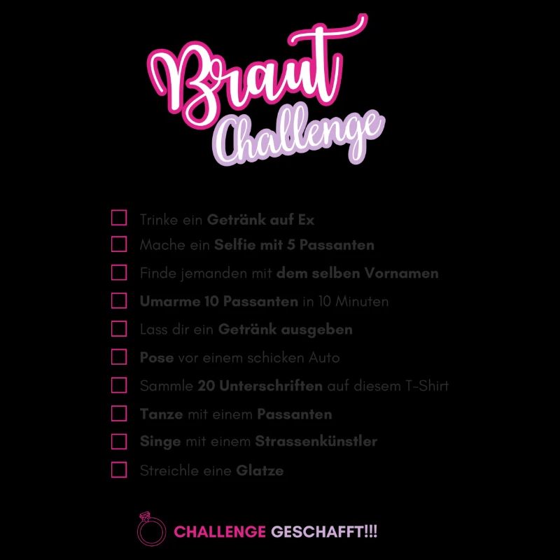 JGA Junggesellenabschied Braut Challenge Mutprobe